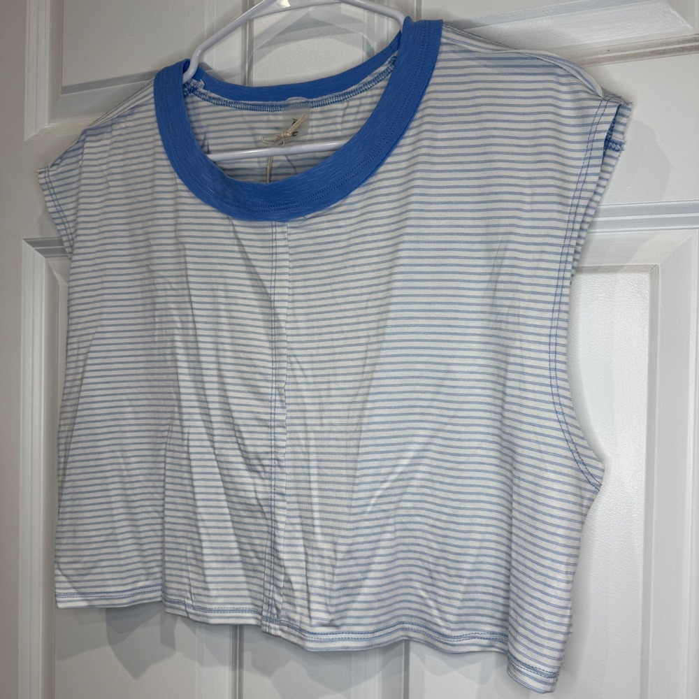 AS Revival Women Blue White Striped Open Back Cropped Muscle Top Size Small NEW - Picture 4 of 7